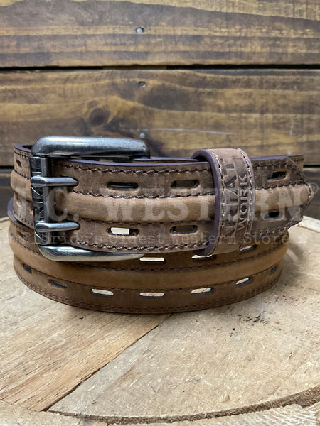 Ariat A1700702 Mens Doble Hole Work Belt Bark Brown front view. If you need any assistance with this item or the purchase of this item please call us at five six one seven four eight eight eight zero one Monday through Saturday 10:00a.m EST to 8:00 p.m EST