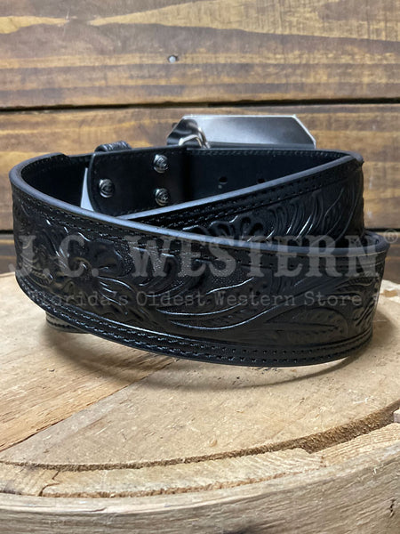 Ariat A1043201 Mens Floral Embossed Tapered Leather Belt Black back view. If you need any assistance with this item or the purchase of this item please call us at five six one seven four eight eight eight zero one Monday through Saturday 10:00a.m EST to 8:00 p.m EST