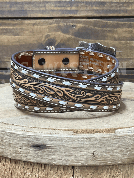 3D D120004302 Kids Embossed Buck Lace Belt With Buckle Brown back view. If you need any assistance with this item or the purchase of this item please call us at five six one seven four eight eight eight zero one Monday through Saturday 10:00a.m EST to 8:00 p.m EST