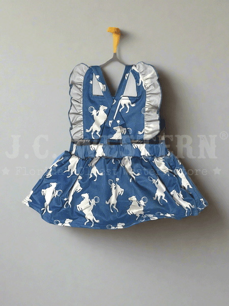 Shea Baby ORP06 Kids Raring Horse Cross Romper Blue back view on display. If you need any assistance with this item or the purchase of this item please call us at five six one seven four eight eight eight zero one Monday through Saturday 10:00a.m EST to 8:00 p.m EST