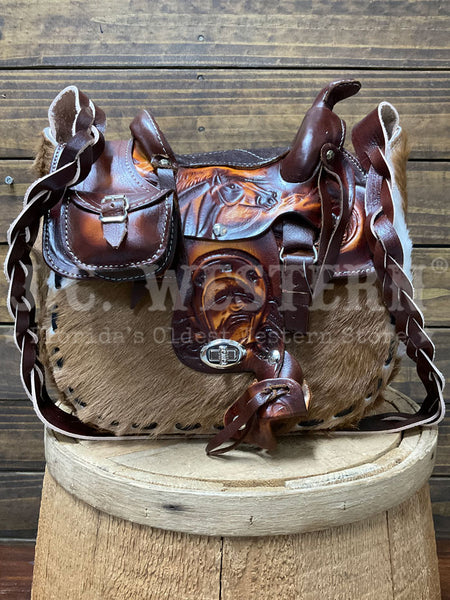 South Bay Leather WS-HC Womens Hair On Saddle Purse Chestnut front view. If you need any assistance with this item or the purchase of this item please call us at five six one seven four eight eight eight zero one Monday through Saturday 10:00a.m EST to 8:00 p.m EST