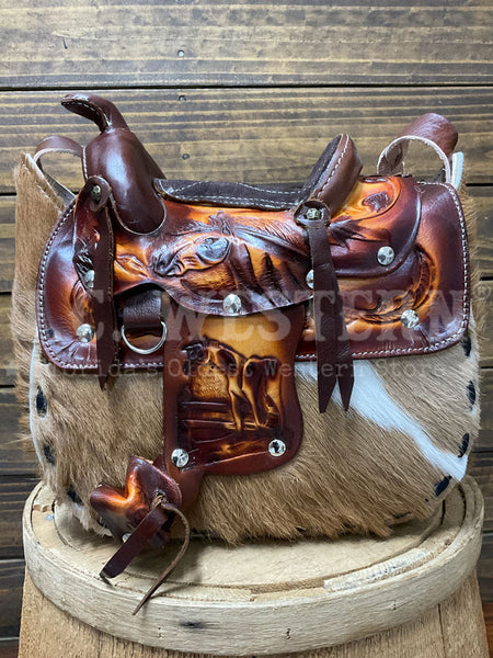South Bay Leather WS-HC Womens Hair On Saddle Purse Chestnut back view. If you need any assistance with this item or the purchase of this item please call us at five six one seven four eight eight eight zero one Monday through Saturday 10:00a.m EST to 8:00 p.m EST