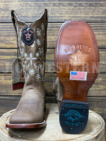 Los Altos 322R6231 Ladies CRAZY Floral Embroidery Boot Tan Bark front and sole view. If you need any assistance with this item or the purchase of this item please call us at five six one seven four eight eight eight zero one Monday through Saturday 10:00a.m EST to 8:00 p.m EST