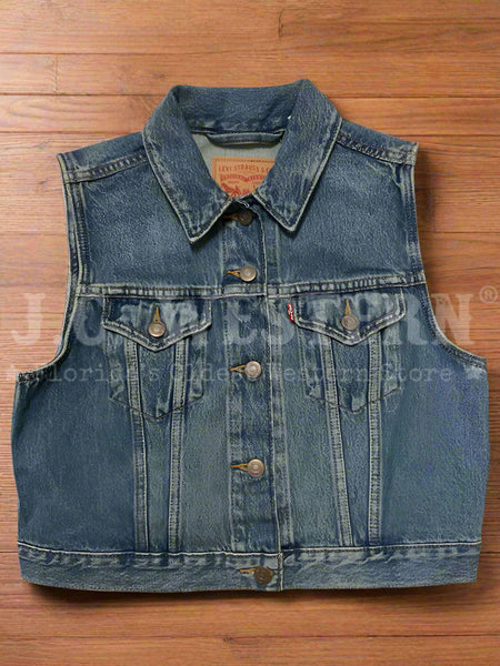 Levi's A74370009 Womens XS Vest Denim front view. If you need any assistance with this item or the purchase of this item please call us at five six one seven four eight eight eight zero one Monday through Saturday 10:00a.m EST to 8:00 p.m EST