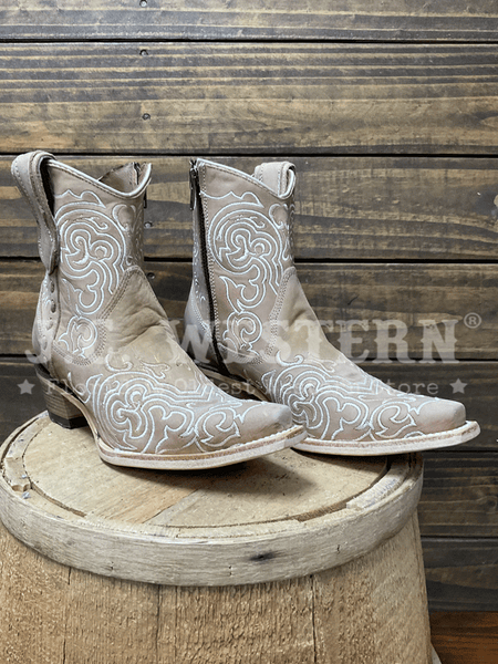 Circle G L8020 Ladies Embroidery Ankle Boot Sand Tan side view. If you need any assistance with this item or the purchase of this item please call us at five six one seven four eight eight eight zero one Monday through Saturday 10:00a.m EST to 8:00 p.m EST