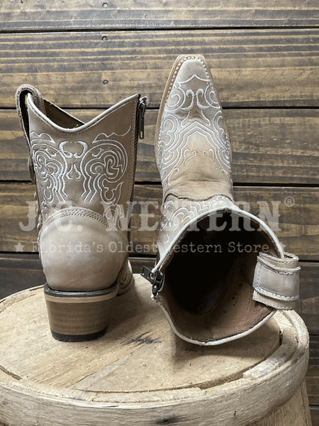 Circle G L8020 Ladies Embroidery Ankle Boot Sand Tan back and toe. If you need any assistance with this item or the purchase of this item please call us at five six one seven four eight eight eight zero one Monday through Saturday 10:00a.m EST to 8:00 p.m EST