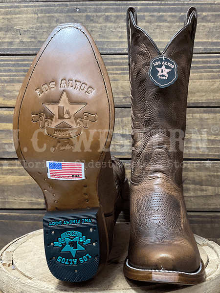 Los Altos 34M9940 Ladies RAGE Snip Toe Western Boot Walnut sole and front view. If you need any assistance with this item or the purchase of this item please call us at five six one seven four eight eight eight zero one Monday through Saturday 10:00a.m EST to 8:00 p.m EST