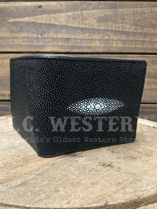 Los Altos CA11205 Mens STINGRAY Bifold Wallet Black front view. If you need any assistance with this item or the purchase of this item please call us at five six one seven four eight eight eight zero one Monday through Saturday 10:00a.m EST to 8:00 p.m EST