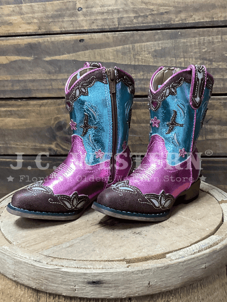 Roper 09-017-1566-3646 Toddlers Fashion Underlay Snip Toe Boot Pink side view. If you need any assistance with this item or the purchase of this item please call us at five six one seven four eight eight eight zero one Monday through Saturday 10:00a.m EST to 8:00 p.m EST