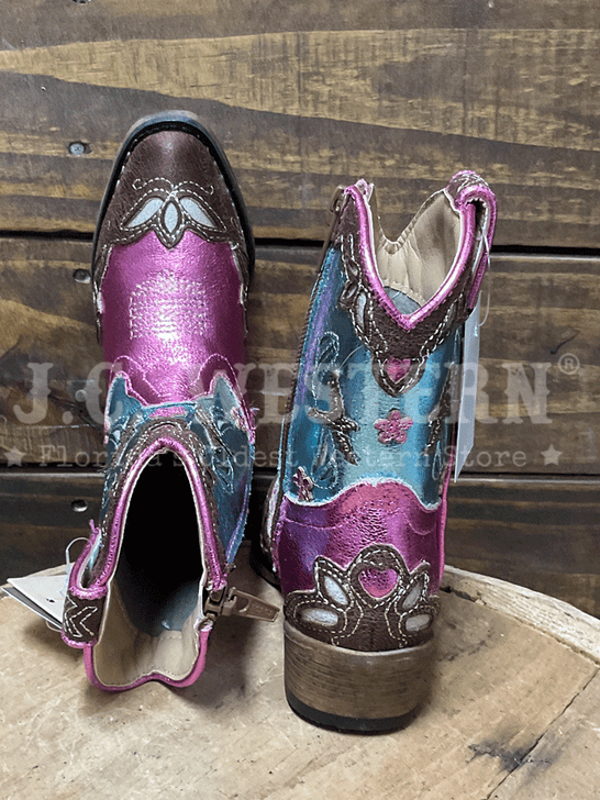 Roper 09-017-1566-3646 Toddlers Fashion Underlay Snip Toe Boot Pink toe and back view. If you need any assistance with this item or the purchase of this item please call us at five six one seven four eight eight eight zero one Monday through Saturday 10:00a.m EST to 8:00 p.m EST