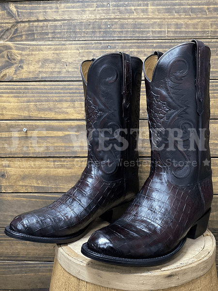 Lucchese GY1029.63 Mens Jones Caiman And Buffalo Boots Black Cherry side / front view. If you need any assistance with this item or the purchase of this item please call us at five six one seven four eight eight eight zero one Monday through Saturday 10:00a.m EST to 8:00 p.m EST