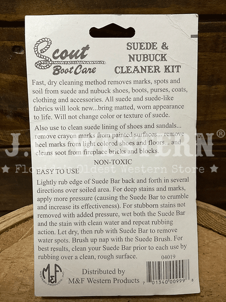 Scout 04019 Suede & Nubuck Cleaner Kit back view. If you need any assistance with this item or the purchase of this item please call us at five six one seven four eight eight eight zero one Monday through Saturday 10:00a.m EST to 8:00 p.m EST