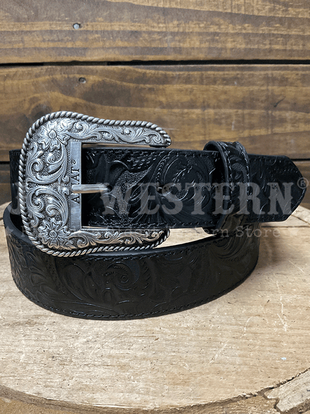 Ariat A1568701 Womens Floral Embossed Belt Black front view. If you need any assistance with this item or the purchase of this item please call us at five six one seven four eight eight eight zero one Monday through Saturday 10:00a.m EST to 8:00 p.m EST