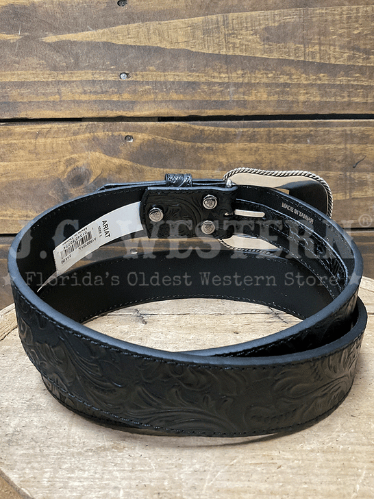 Ariat A1568701 Womens Floral Embossed Belt Black back view. If you need any assistance with this item or the purchase of this item please call us at five six one seven four eight eight eight zero one Monday through Saturday 10:00a.m EST to 8:00 p.m EST