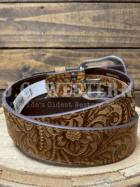 Ariat A1568702 Womens Floral Embossed Western Belt Brown back view. If you need any assistance with this item or the purchase of this item please call us at five six one seven four eight eight eight zero one Monday through Saturday 10:00a.m EST to 8:00 p.m EST