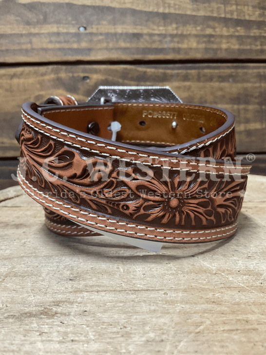 Ariat A1309108 Kids Floral Embossed Belt Tan back view. If you need any assistance with this item or the purchase of this item please call us at five six one seven four eight eight eight zero one Monday through Saturday 10:00a.m EST to 8:00 p.m EST