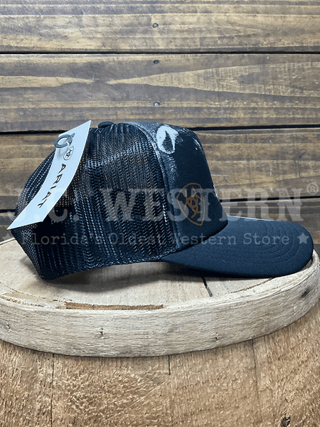 Ariat A300093801 Snapback Bull Print Cap Black right side view. If you need any assistance with this item or the purchase of this item please call us at five six one seven four eight eight eight zero one Monday through Saturday 10:00a.m EST to 8:00 p.m EST