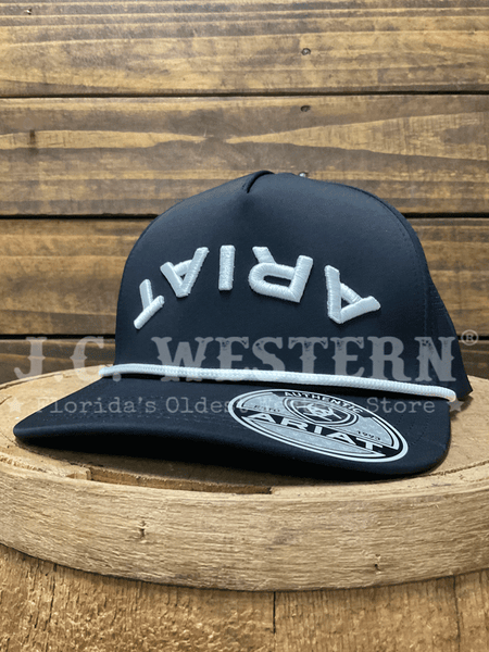 Ariat A300095301 Snapback Upside Down Cap Black front /side view. If you need any assistance with this item or the purchase of this item please call us at five six one seven four eight eight eight zero one Monday through Saturday 10:00a.m EST to 8:00 p.m EST