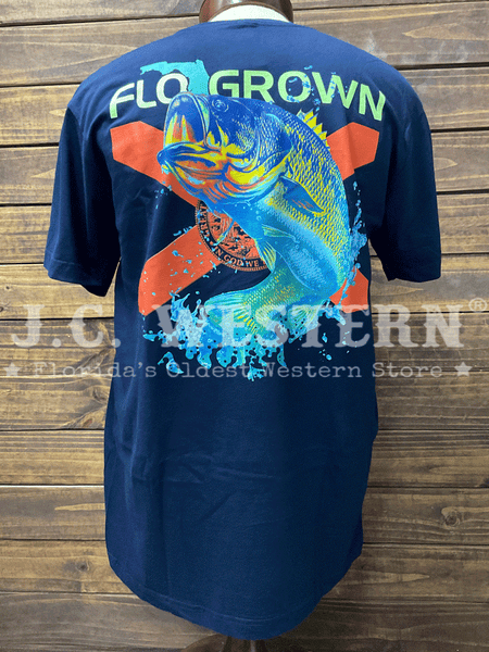 FloGrown FGM1-1093 Mens Bass Vibes Tee Navy back view. If you need any assistance with this item or the purchase of this item please call us at five six one seven four eight eight eight zero one Monday through Saturday 10:00a.m EST to 8:00 p.m EST