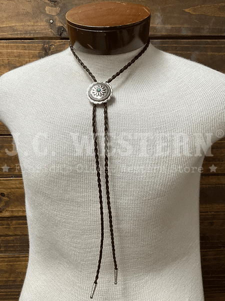 Cowboy Collectibles BOLW512 Turquoise Sunflower Bolo Tie Dark Sorrel front view. If you need any assistance with this item or the purchase of this item please call us at five six one seven four eight eight eight zero one Monday through Saturday 10:00a.m EST to 8:00 p.m EST