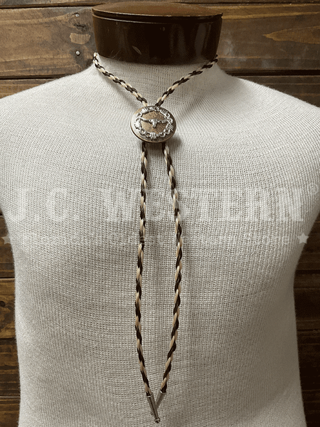 Cowboy Collectibles BOLT506 The Longhorn Bolo Tie Creme And Dark Sorrel front view. If you need any assistance with this item or the purchase of this item please call us at five six one seven four eight eight eight zero one Monday through Saturday 10:00a.m EST to 8:00 p.m EST