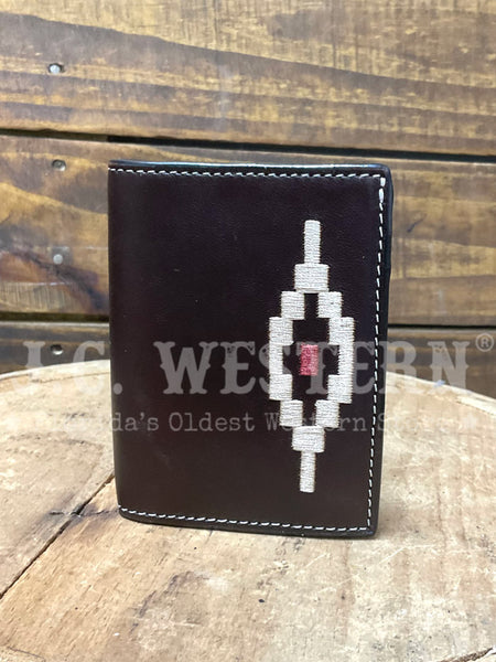 3D D250008302 Mens Southwest Lacing Trifold Wallet Dark Brown front view. If you need any assistance with this item or the purchase of this item please call us at five six one seven four eight eight eight zero one Monday through Saturday 10:00a.m EST to 8:00 p.m EST