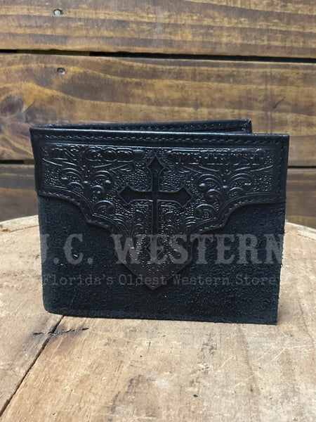 Nocona N5413701 Mens Roughout Cross Bifold Wallet Black front view. If you need any assistance with this item or the purchase of this item please call us at five six one seven four eight eight eight zero one Monday through Saturday 10:00a.m EST to 8:00 p.m EST