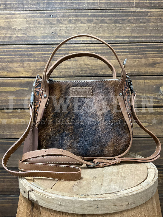 Wrangler WG169-2022BR Womens Genuine Hair On Cowhide Tote/Crossbody Bag Brown front view. If you need any assistance with this item or the purchase of this item please call us at five six one seven four eight eight eight zero one Monday through Saturday 10:00a.m EST to 8:00 p.m EST