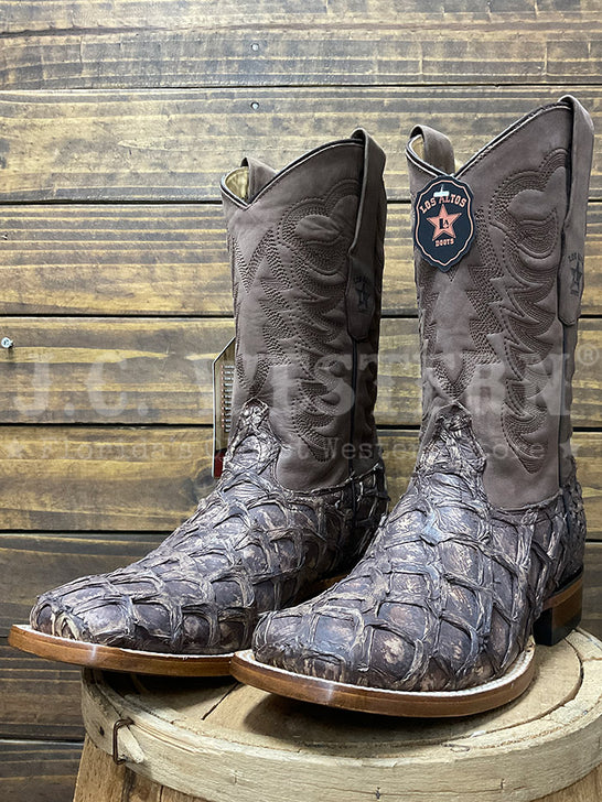 Los Altos 8221085 Mens Wide Square Toe Inverted Pirarucu Boot Rustic Brown Bark side view. If you need any assistance with this item or the purchase of this item please call us at five six one seven four eight eight eight zero one Monday through Saturday 10:00a.m EST to 8:00 p.m EST