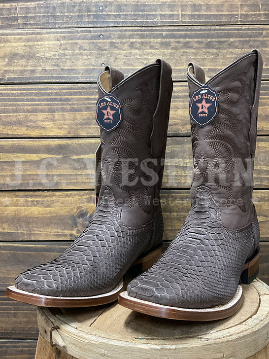 Los Altos 822N5707 Mens Wide Square Toe Python Boot Nobuck Brown side view. If you need any assistance with this item or the purchase of this item please call us at five six one seven four eight eight eight zero one Monday through Saturday 10:00a.m EST to 8:00 p.m EST