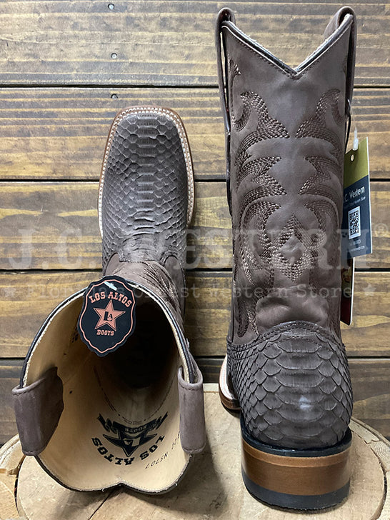Los Altos 822N5707 Mens Wide Square Toe Python Boot Nobuck Brown toe and back view. If you need any assistance with this item or the purchase of this item please call us at five six one seven four eight eight eight zero one Monday through Saturday 10:00a.m EST to 8:00 p.m EST