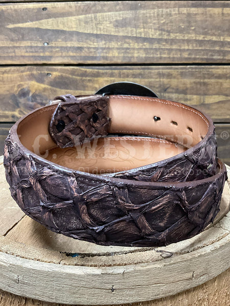 Los Altos C11A1085 Mens Pirarucu Belt Rustic Brown Bark back view. If you need any assistance with this item or the purchase of this item please call us at five six one seven four eight eight eight zero one Monday through Saturday 10:00a.m EST to 8:00 p.m EST