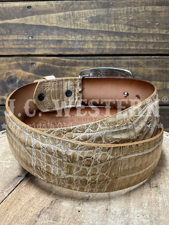 Los Altos C11A8254 Mens Caiman Belly Belt Amber Tan back view. If you need any assistance with this item or the purchase of this item please call us at five six one seven four eight eight eight zero one Monday through Saturday 10:00a.m EST to 8:00 p.m EST