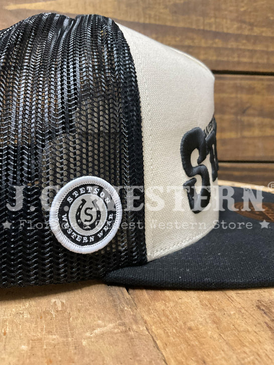 Stetson SCHC5F-0012 Cowboy Wrangler Trucker Hat Black side view. If you need any assistance with this item or the purchase of this item please call us at five six one seven four eight eight eight zero one Monday through Saturday 10:00a.m EST to 8:00 p.m EST