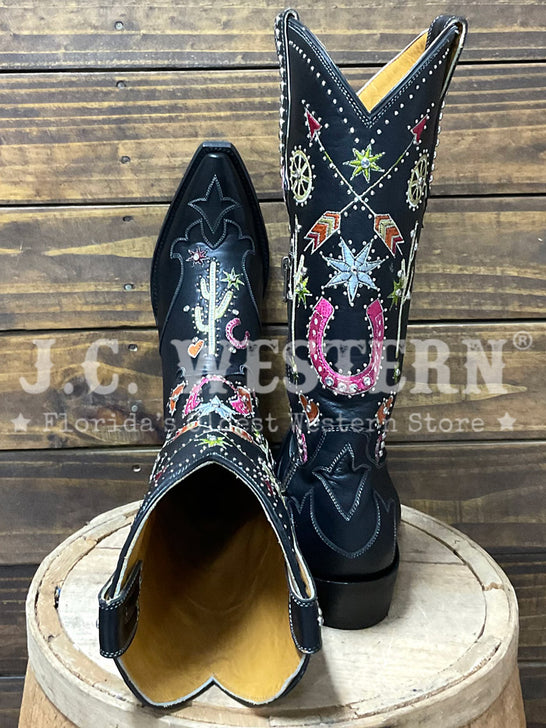 Old Gringo L4126-3 Womens HEY PORTER Leather Boot Black top and back view. If you need any assistance with this item or the purchase of this item please call us at five six one seven four eight eight eight zero one Monday through Saturday 10:00a.m EST to 8:00 p.m EST