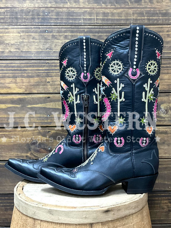 Old Gringo L4126-3 Womens HEY PORTER Leather Boot Black side view. If you need any assistance with this item or the purchase of this item please call us at five six one seven four eight eight eight zero one Monday through Saturday 10:00a.m EST to 8:00 p.m EST