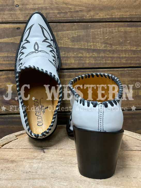 Old Gringo ML4226-2 Womens REVIVA Leather Mules White toe and back view. If you need any assistance with this item or the purchase of this item please call us at five six one seven four eight eight eight zero one Monday through Saturday 10:00a.m EST to 8:00 p.m EST