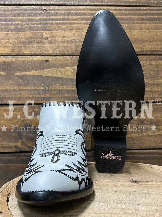 Old Gringo ML4226-2 Womens REVIVA Leather Mules White front and sole view. If you need any assistance with this item or the purchase of this item please call us at five six one seven four eight eight eight zero one Monday through Saturday 10:00a.m EST to 8:00 p.m EST