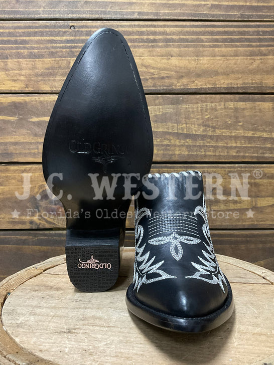 Old Gringo ML4226-1 Womens REVIVA Leather Mules Black front and sole view. If you need any assistance with this item or the purchase of this item please call us at five six one seven four eight eight eight zero one Monday through Saturday 10:00a.m EST to 8:00 p.m EST