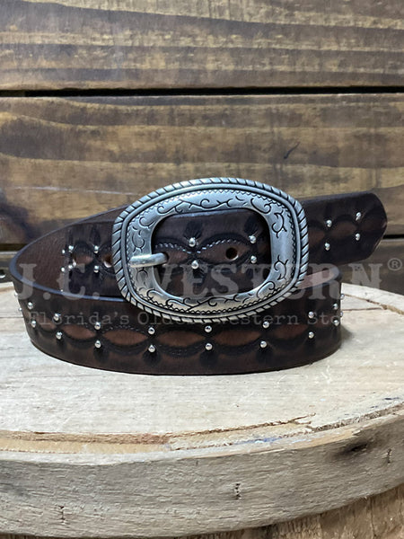 Wrangler 7305322 Girls Western Belt Brown front view. If you need any assistance with this item or the purchase of this item please call us at five six one seven four eight eight eight zero one Monday through Saturday 10:00a.m EST to 8:00 p.m EST