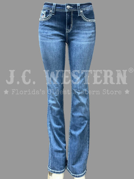 Grace In LA EB81820 Womens Star Mid Rise Boot Cut Jeans Denim front view. If you need any assistance with this item or the purchase of this item please call us at five six one seven four eight eight eight zero one Monday through Saturday 10:00a.m EST to 8:00 p.m EST
