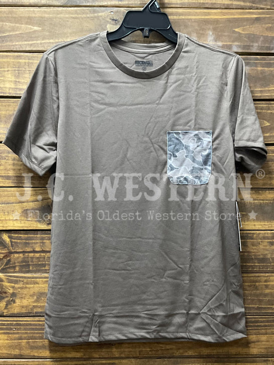Rock & Roll Denim BM21T08744 Mens Camo Printed Pocket Tee Dark Brown front view. If you need any assistance with this item or the purchase of this item please call us at five six one seven four eight eight eight zero one Monday through Saturday 10:00a.m EST to 8:00 p.m EST