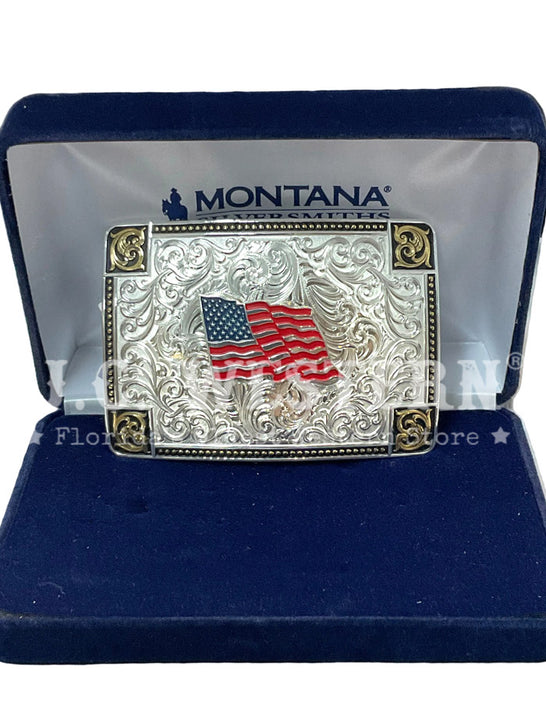 Montana Silversmiths 57010-874L Sierra Forge USA Flag Belt Buckle Silver