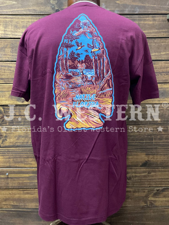 FloGrown FGM1-1126 Mens Native Arrow Head Tee Burgundy back view. If you need any assistance with this item or the purchase of this item please call us at five six one seven four eight eight eight zero one Monday through Saturday 10:00a.m EST to 8:00 p.m EST