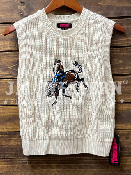 Rock & Roll Denim BW38T09351 Womens Western Embroidered Sweater Vest Natural alternate front view. If you need any assistance with this item or the purchase of this item please call us at five six one seven four eight eight eight zero one Monday through Saturday 10:00a.m EST to 8:00 p.m EST