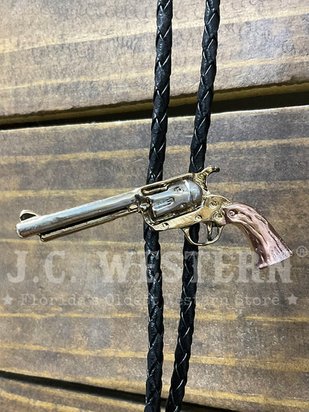 Fashionwest 1295 Revolver Western Bolo Tie Gold Silver Copper front view. If you need any assistance with this item or the purchase of this item please call us at five six one seven four eight eight eight zero one Monday through Saturday 10:00a.m EST to 8:00 p.m EST
