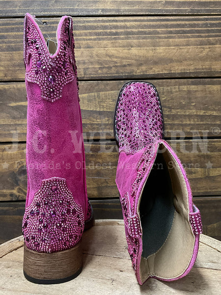 Roper 3776 Kids Starlit Square Toe Western Boot Pink back and toe view. If you need any assistance with this item or the purchase of this item please call us at five six one seven four eight eight eight zero one Monday through Saturday 10:00a.m EST to 8:00 p.m EST