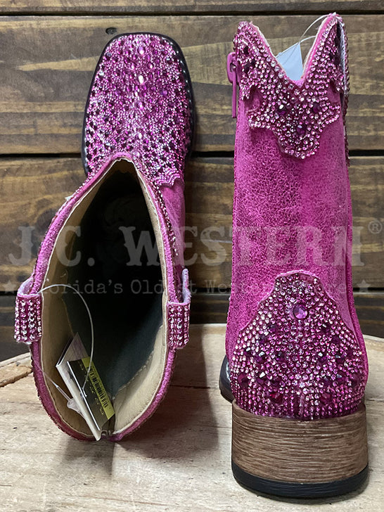 Roper 3776 Kids Starlit Square Toe Western Boot Pink back and toe view. If you need any assistance with this item or the purchase of this item please call us at five six one seven four eight eight eight zero one Monday through Saturday 10:00a.m EST to 8:00 p.m EST