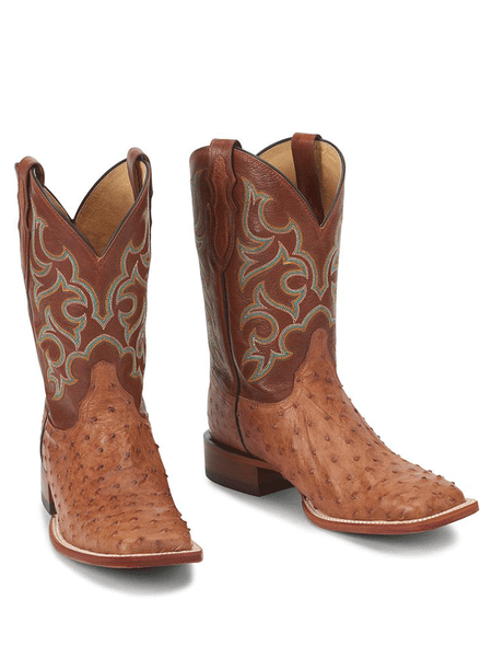 Justin 8516 Mens Truman Full Quill Ostrich Boot Cognac side / front view pair. If you need any assistance with this item or the purchase of this item please call us at five six one seven four eight eight eight zero one Monday through Saturday 10:00a.m EST to 8:00 p.m EST