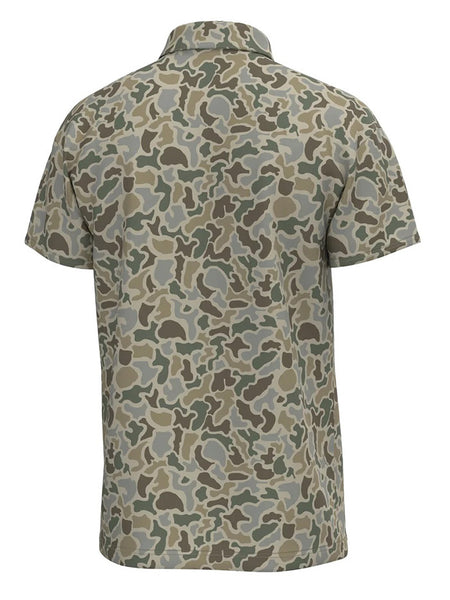 Local Boy Outfitters L1200071-LFS Mens Dirty Myrtle Polo Tee Localflage Sand back view. If you need any assistance with this item or the purchase of this item please call us at five six one seven four eight eight eight zero one Monday through Saturday 10:00a.m EST to 8:00 p.m EST